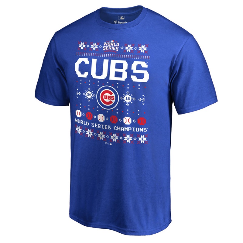 Men's Chicago Cubs Royal 2016 World Series Champions Holiday Collection Ugly Sweater T-Shirt