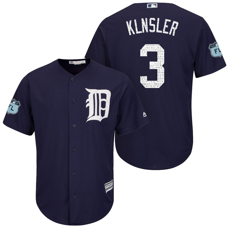 Men's Detroit Tigers #3 Ian Klnsler 2017 Spring Training Grapefruit League Patch Navy Cool Base Jersey