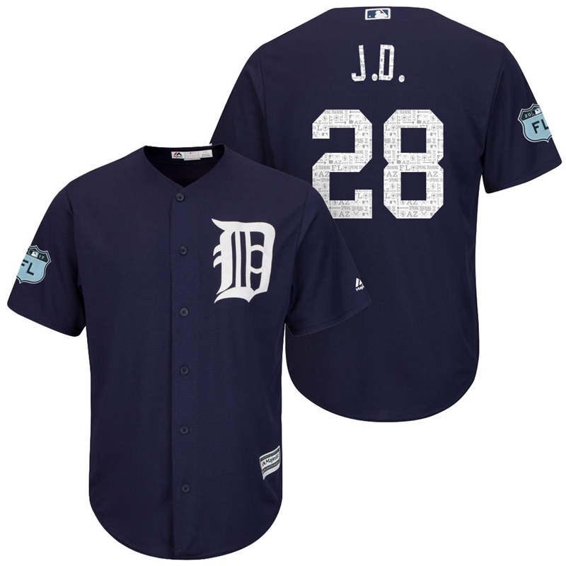 Men's Detroit Tigers #28 J.D. Martinez 2017 Spring Training Grapefruit League Patch Navy Cool Base Jersey