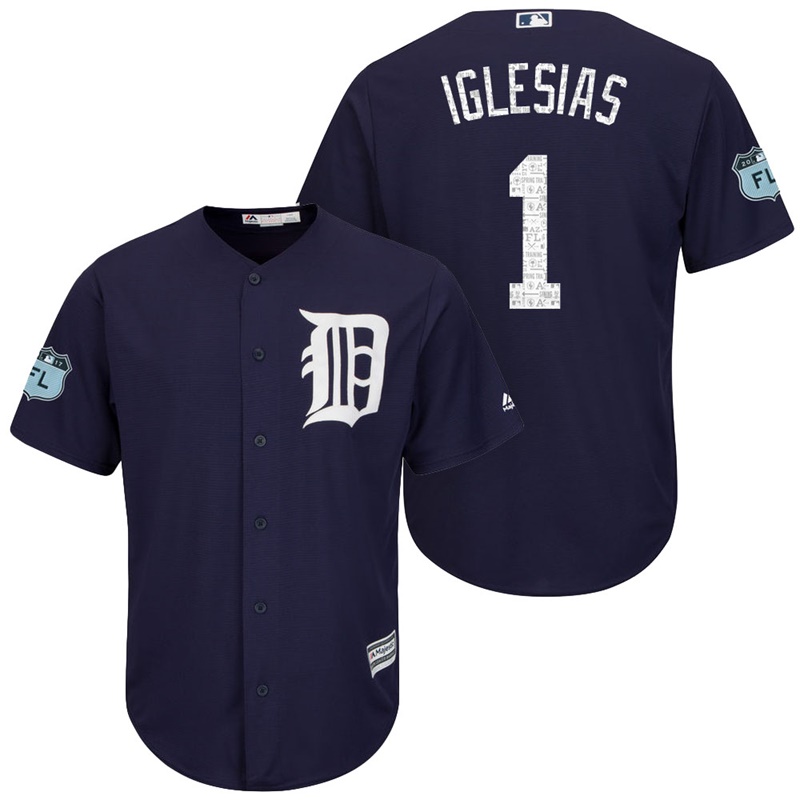 Men's Detroit Tigers #1 Jose Iglesias 2017 Spring Training Grapefruit League Patch Navy Cool Base Jersey