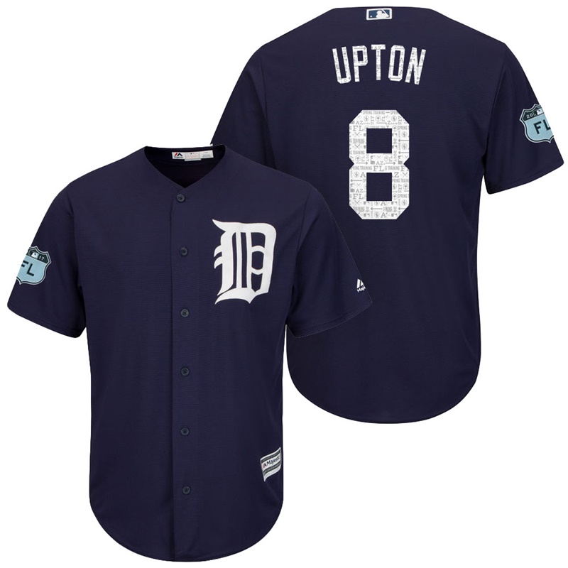 Men's Detroit Tigers #8 Justin Upton 2017 Spring Training Grapefruit League Patch Navy Cool Base Jersey