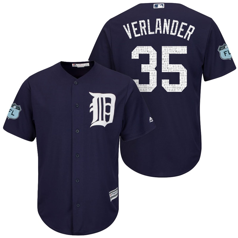 Men's Detroit Tigers #35 Justin Verlander 2017 Spring Training Grapefruit League Patch Navy Cool Base Jersey