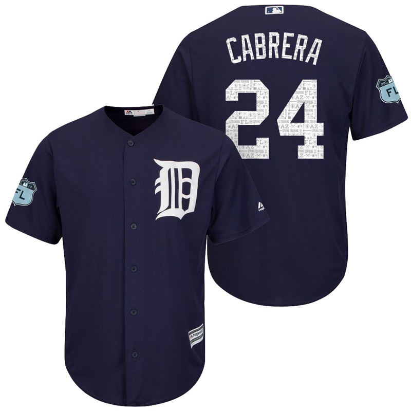 Men's Detroit Tigers #24 Miguel Cabrera 2017 Spring Training Grapefruit League Patch Navy Cool Base Jersey