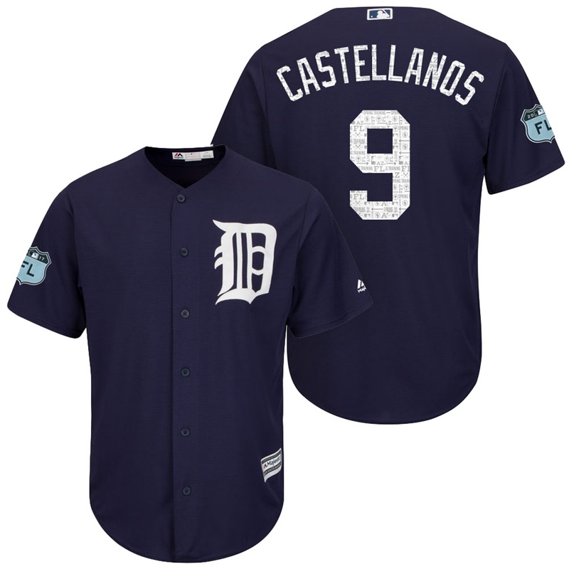 Men's Detroit Tigers #9 Nick Castellanos 2017 Spring Training Grapefruit League Patch Navy Cool Base Jersey