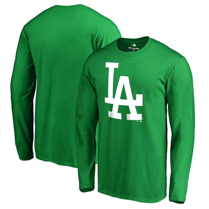 Men's Los Angeles Dodgers Kelly Green St. Patrick's Day White Logo Long Sleeve T-Shirt