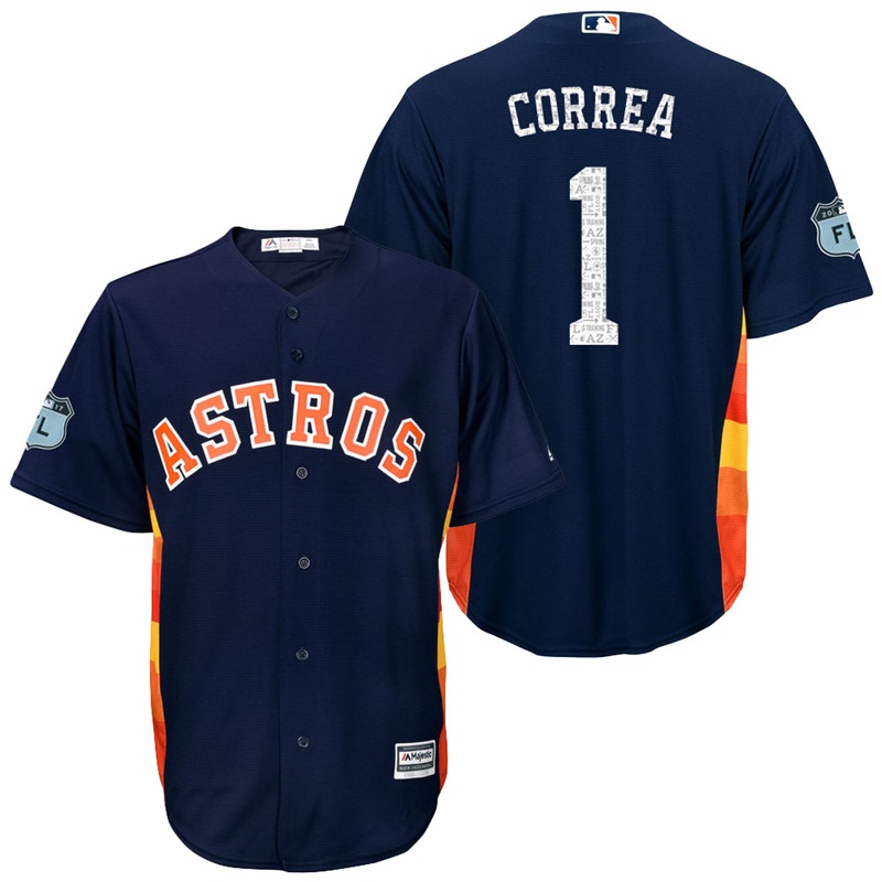 Men's Houston Astros #1 Carlos Correa 2017 Spring Training Grapefruit League Patch Navy Cool Base Jersey