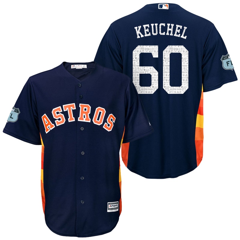 Men's Houston Astros #60 Dallas Keuchel 2017 Spring Training Grapefruit League Patch Navy Cool Base Jersey