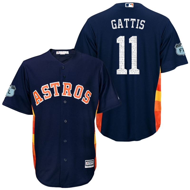 Men's Houston Astros #11 Evan Gattis 2017 Spring Training Grapefruit League Patch Navy Cool Base Jersey