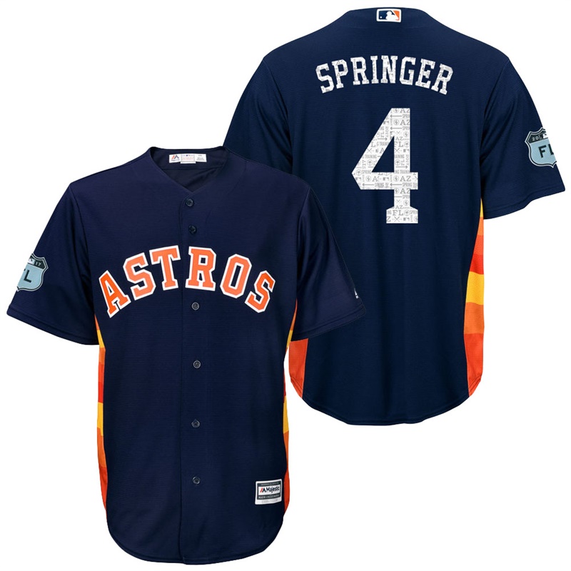 Men's Houston Astros #4 George Springer 2017 Spring Training Grapefruit League Patch Navy Cool Base Jersey