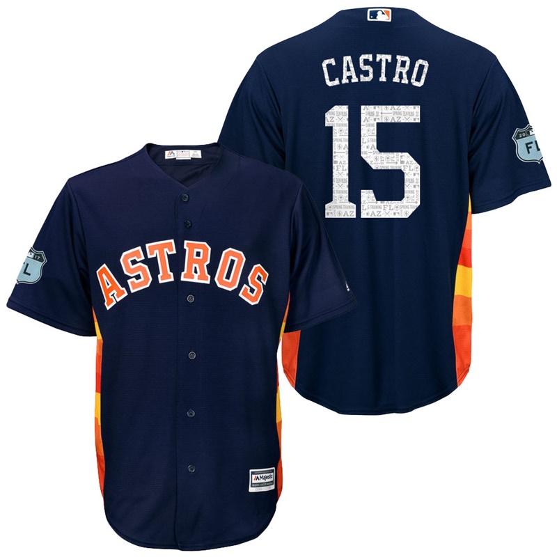 Men's Houston Astros #15 Jason Castro 2017 Spring Training Grapefruit League Patch Navy Cool Base Jersey