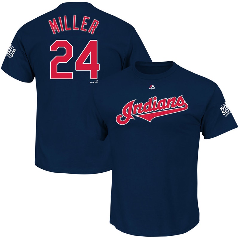 Men's Cleveland Indians Andrew Miller #24 Navy 2016 World Series Bound Name & Number T-Shirt T-Shirt