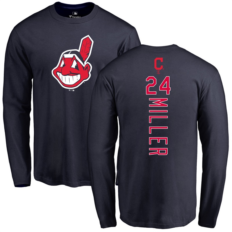 Men's Cleveland Indians Andrew Miller #24 Navy Backer Name & Number Long Sleeve T-Shirt