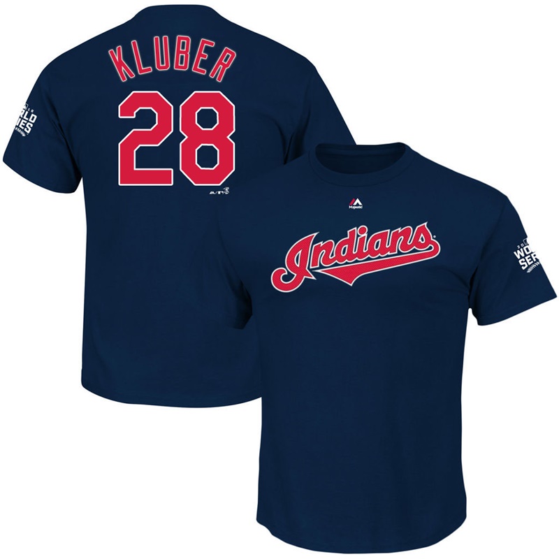 Men's Cleveland Indians Corey Kluber #28 Navy 2016 World Series Bound Name & Number T-Shirt T-Shirt