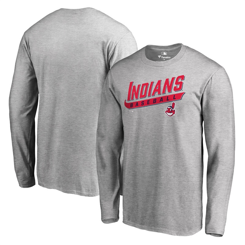 Men's Cleveland Indians Heathered Gray Baseline Long Sleeve Legend T-Shirt