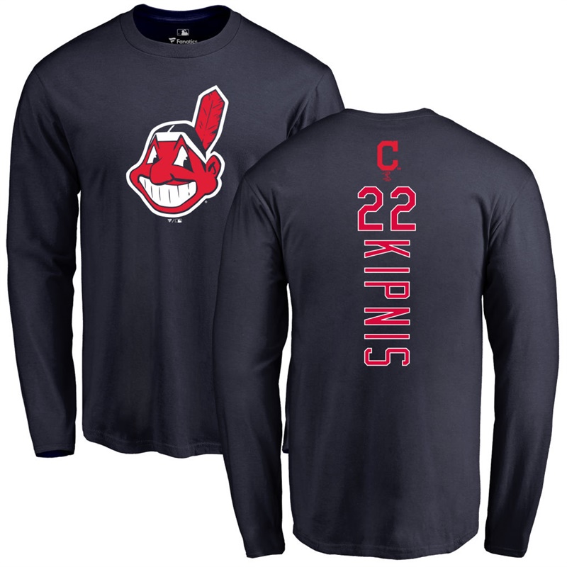 Men's Cleveland Indians Jason Kipnis #22 Navy Backer Name & Number Long Sleeve T-Shirt