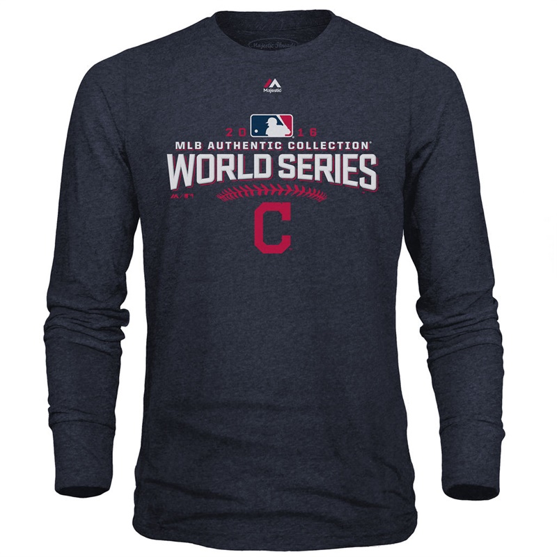 Men's Cleveland Indians Navy 2016 World Series Bound Tri-Blend Long Sleeve T-Shirt