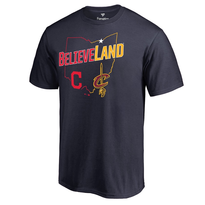 Men's Cleveland Indians Navy Cleveland Cavaliers & Cleveland Indians Believeland T-Shirt