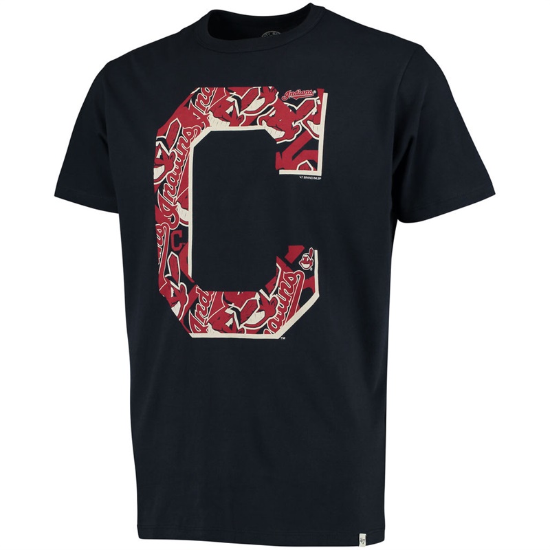 Men's Cleveland Indians Navy Crosstown Aloha Flanker Short Sleeve T-Shirt