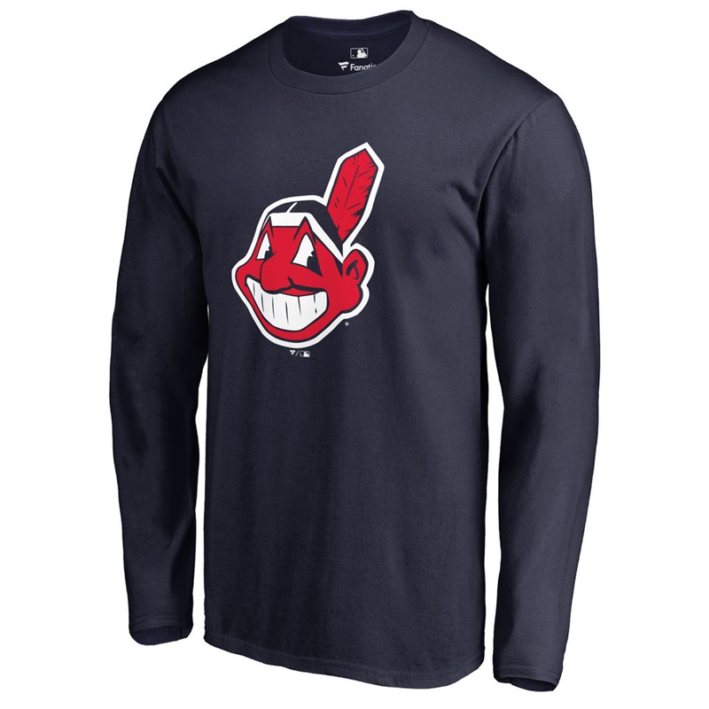 Men's Cleveland Indians Navy Primary Team Logo Long Sleeve T-Shirt