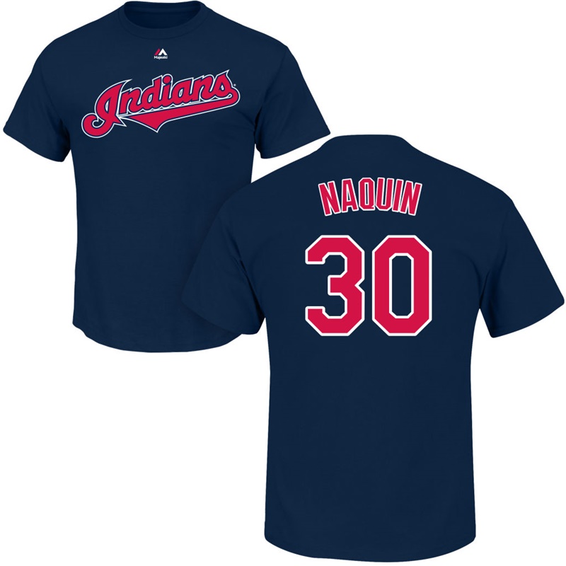 Men's Cleveland Indians Tyler Naquin #30 Navy Roster Name and Number T-Shirt