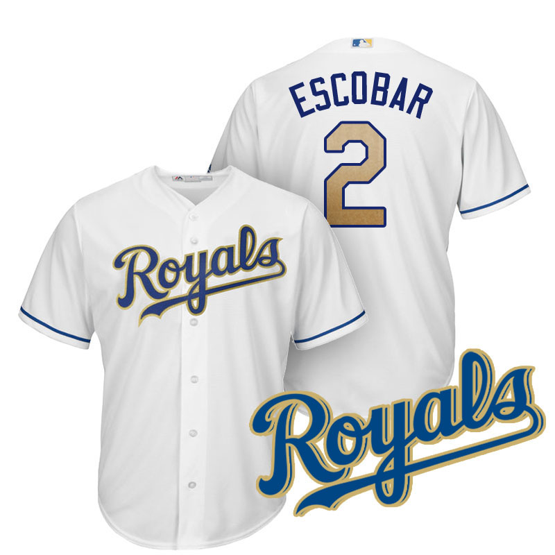 Men's Kansas City Royals Alcides Escobar #2 2017 Home White Cool Base Jersey