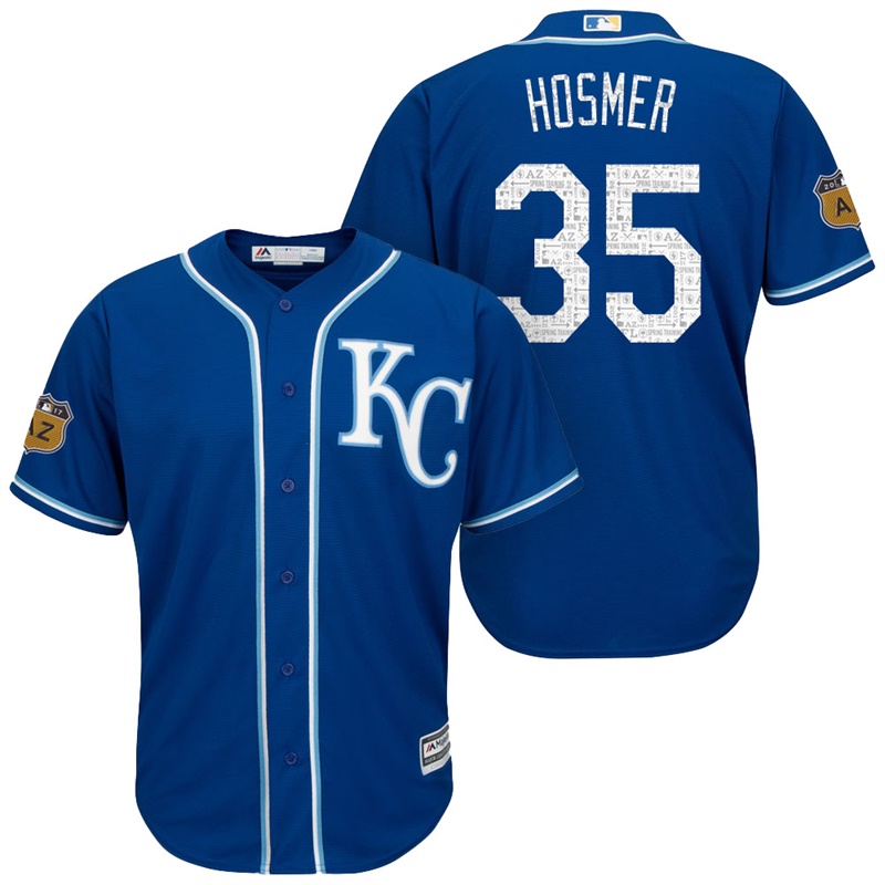 Men's Kansas City Royals #35 Eric Hosmer 2017 Spring Training Cactus League Patch Royal Cool Base Jersey