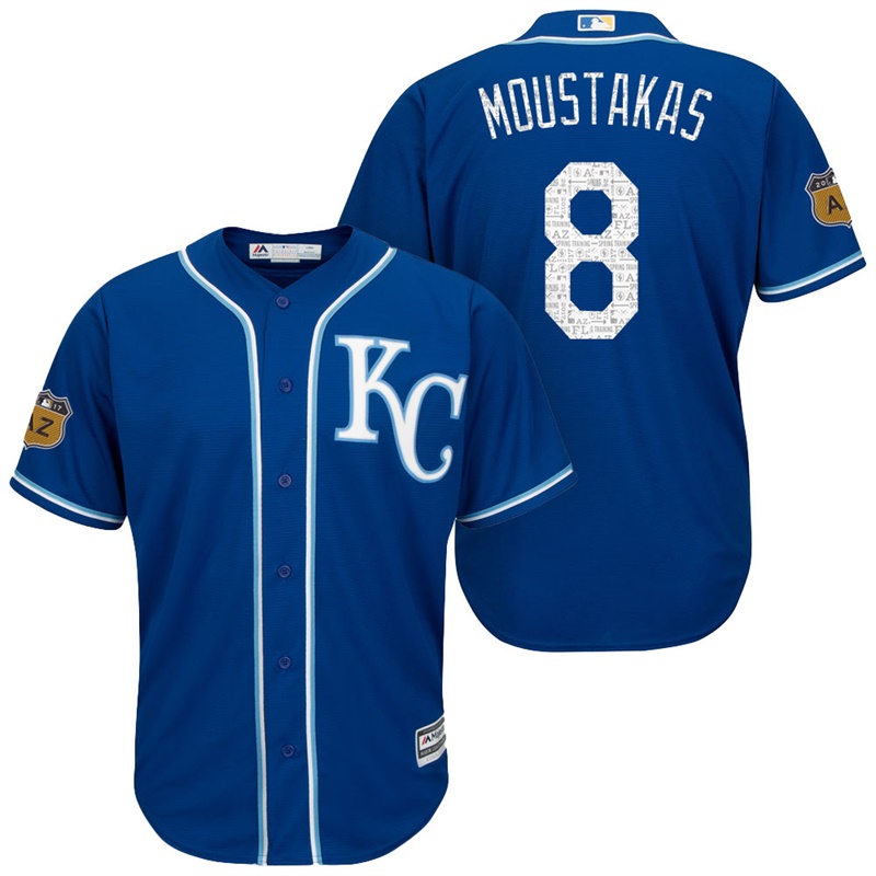 Men's Kansas City Royals #8 Mike Moustakas 2017 Spring Training Cactus League Patch Royal Cool Base Jersey