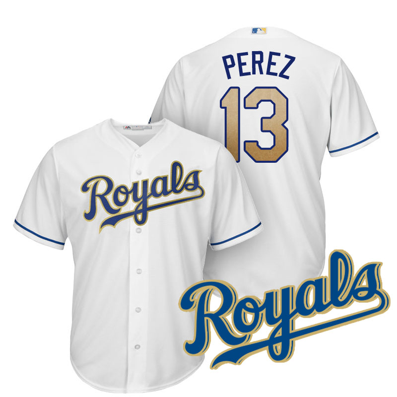 Men's Kansas City Royals Salvador Perez #13 2017 Home White Cool Base Jersey