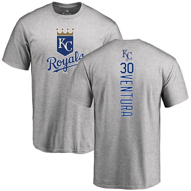 Men's Kansas City Royals Yordano Ventura #30 Ash Backer T-Shirt