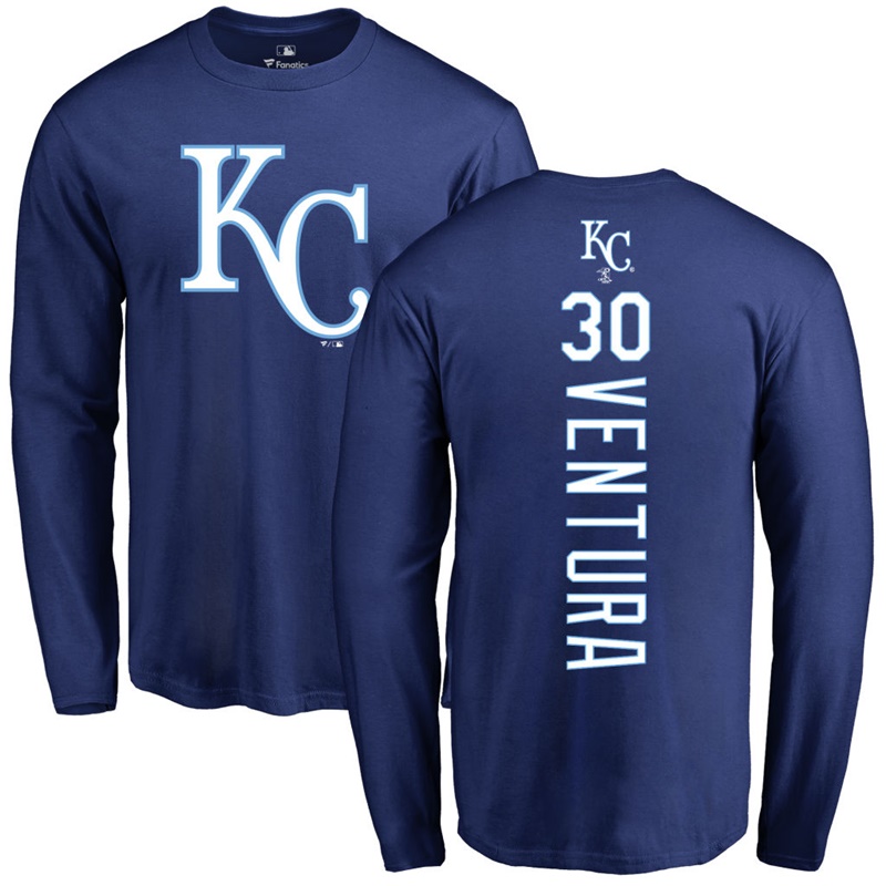 Men's Kansas City Royals Yordano Ventura #30 Royal Backer Long Sleeve T-Shirt