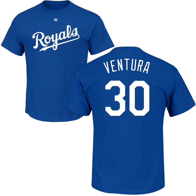 Men's Kansas City Royals Yordano Ventura #30 Royal Roster Name And Number T-Shirt