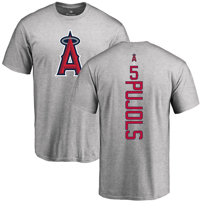 Men's Los Angeles Angels Albert Pujols #5 Ash Official Backer T-Shirt