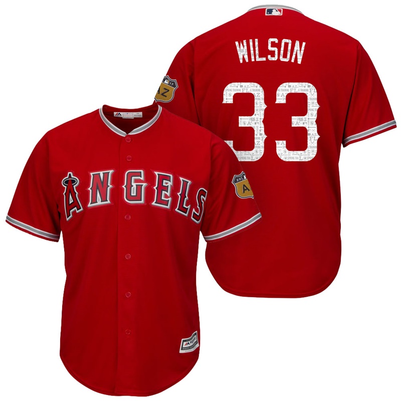 Men's Los Angeles Angels #33 C.J. Wilson 2017 Spring Training Cactus League Patch Scarlet Cool Base Jersey