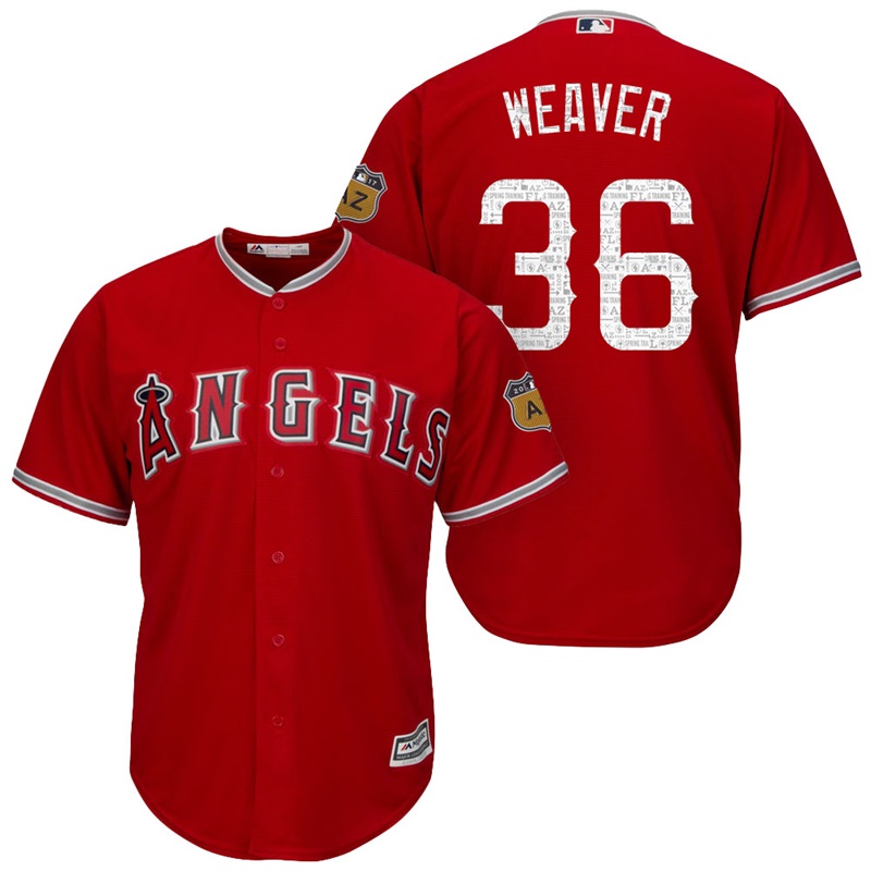 Men's Los Angeles Angels #36 Jered Weaver 2017 Spring Training Cactus League Patch Scarlet Cool Base Jersey