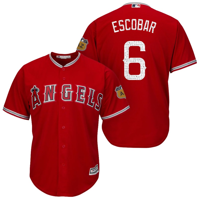 Men's Los Angeles Angels #6 Yunel Escobar 2017 Spring Training Cactus League Patch Scarlet Cool Base Jersey