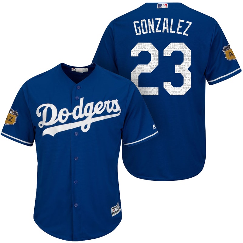 Men's Los Angeles Dodgers #23 Adrian Gonzalez 2017 Spring Training Cactus League Patch Royal Cool Base Jersey