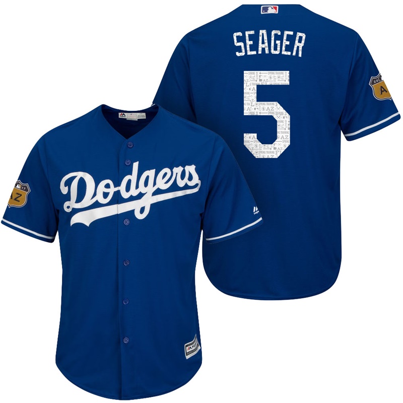 Men's Los Angeles Dodgers #5 Corey Seager 2017 Spring Training Cactus League Patch Royal Cool Base Jersey