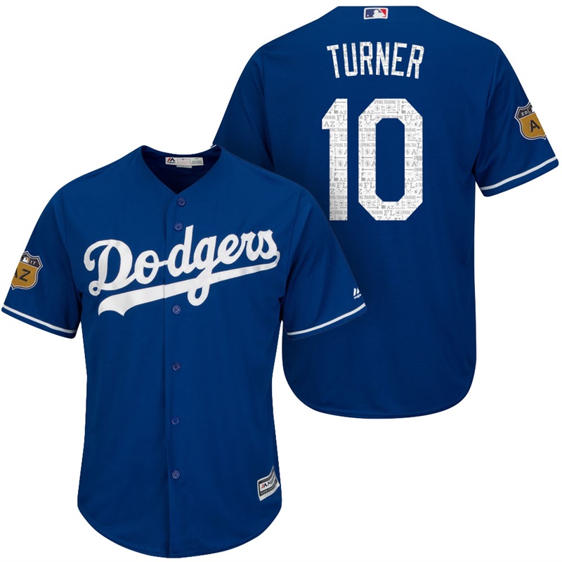 Men's Los Angeles Dodgers #10 Justin Turner 2017 Spring Training Cactus League Patch Royal Cool Base Jersey