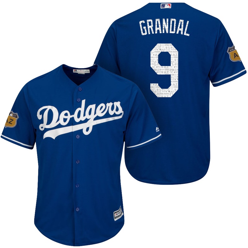 Men's Los Angeles Dodgers #9 Yasmani Grandal 2017 Spring Training Cactus League Patch Royal Cool Base Jersey