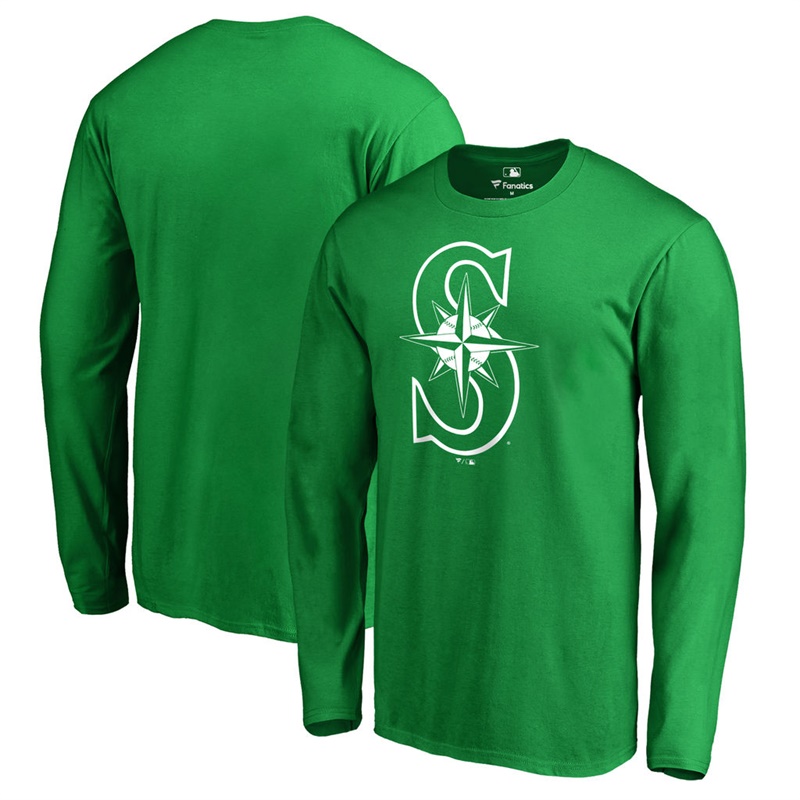 Men's Seattle Mariners Kelly Green St. Patrick's Day White Logo Long Sleeve T-Shirt