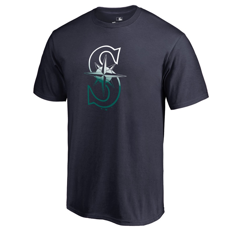 Men's Seattle Mariners Navy Gradient Logo Short Sleeve T-Shirt