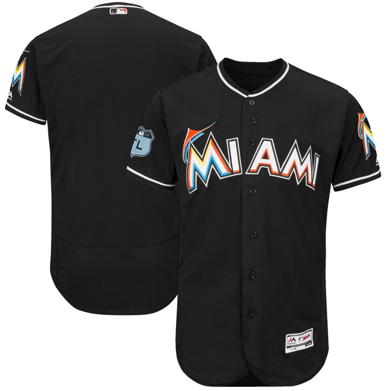 Men's Miami Marlins Black 2017 Spring Training Flex Base Authentic Team Jersey