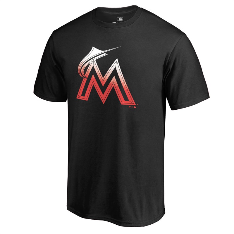 Men's Miami Marlins Black Gradient Logo Short Sleeve T-Shirt