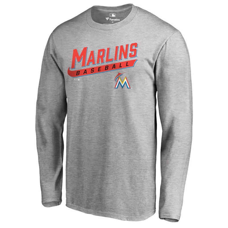 Men's Miami Marlins Heathered Gray Baseline Long Sleeve Legend T-Shirt