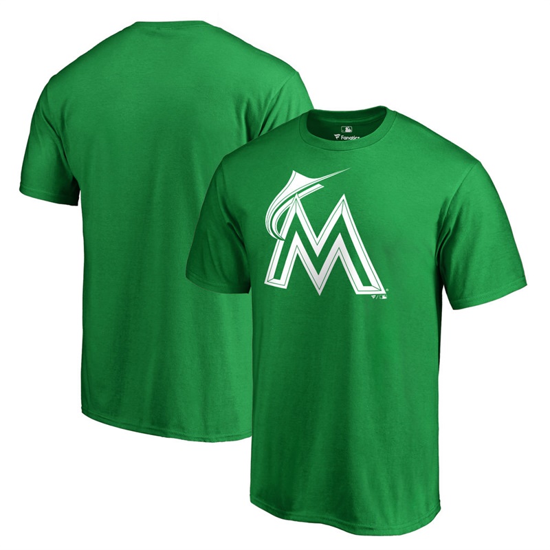 Men's Miami Marlins Kelly Green St. Patrick's Day White Logo T-Shirt