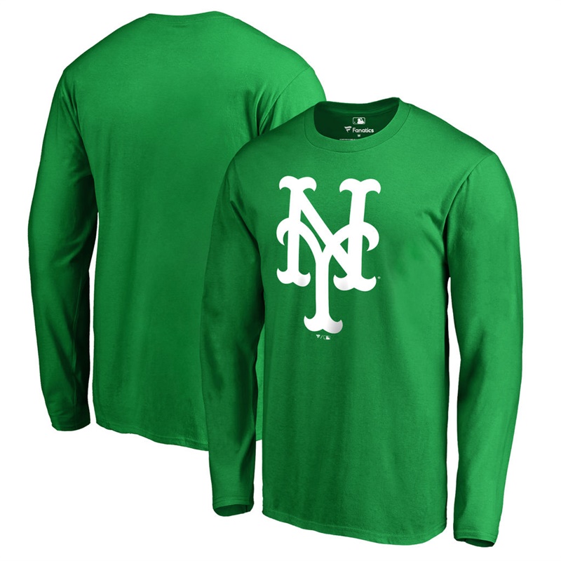 Men's New York Mets Kelly Green St. Patrick's Day White Logo Long Sleeve T-Shirt