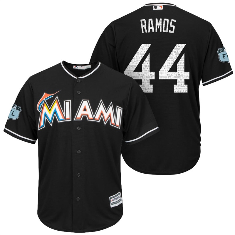 Men's Miami Marlins #44 A.J. Ramos 2017 Spring Training Grapefruit League Patch Black Cool Base Jersey