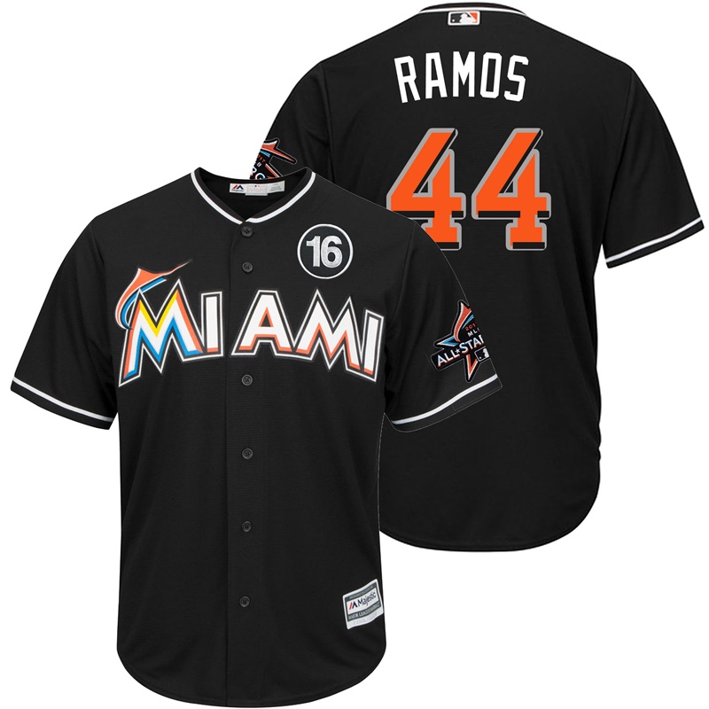 Men's Miami Marlins #44 A.J. Ramos 2017 All-Star Jose Fernandez Patch Black Cool Base Jersey