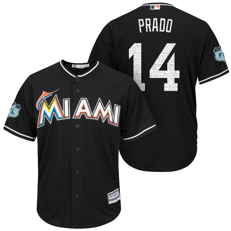 Men's Miami Marlins #14 Martin Prado 2017 Spring Training Grapefruit League Patch Black Cool Base Jersey