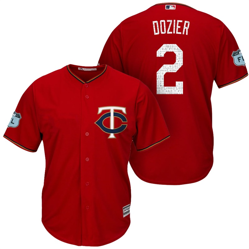 Men's Minnesota Twins #2 Brian Dozier 2017 Spring Training Grapefruit League Patch Scarlet Cool Base Jersey